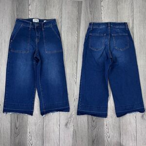 LOGO Lori Goldstein Women Size 0 Petite High Waist Cropped Wide Leg Denim Jeans